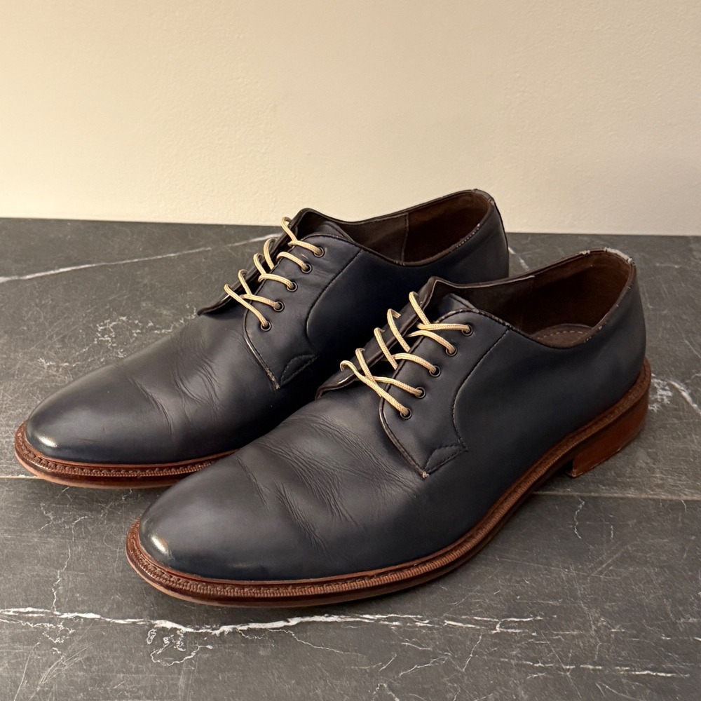 Mens Aston Grey Barry Derby Shoes 10.5 Navy Blue Leather‎ Lace Up
